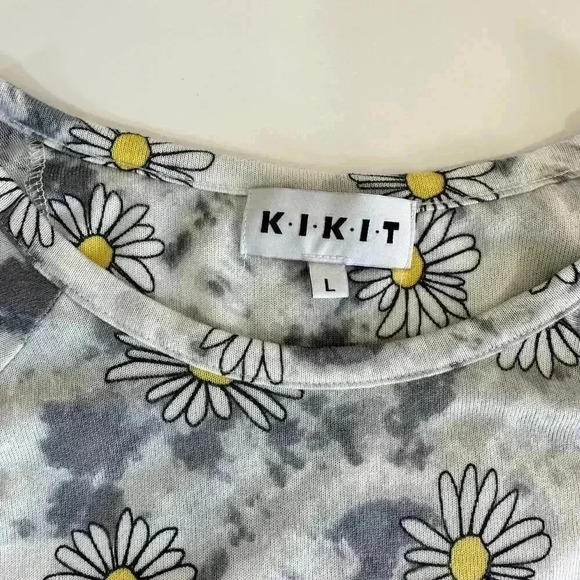 KIKIT Daisy Tye Dye Matching Shirt / Short Set Women's Size Large 90s Y2K - Picture 5 of 11